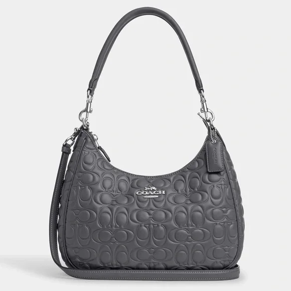 NWT Coach Teri Hobo Bag In Grey Signature Leather - Picture 2 of 16